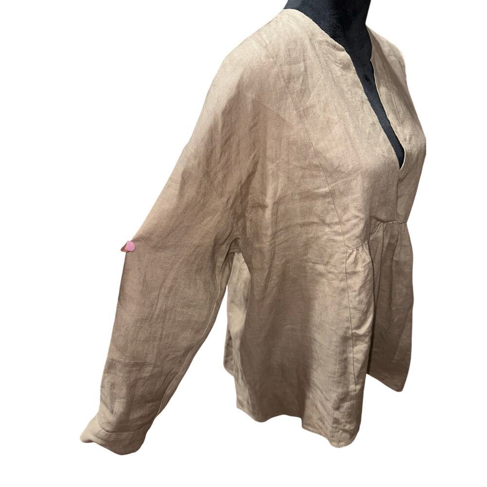 ZARA Women’s Linen Blouse Oversize Lagenlook Neutral Tan Medium - Picture 4 of 9